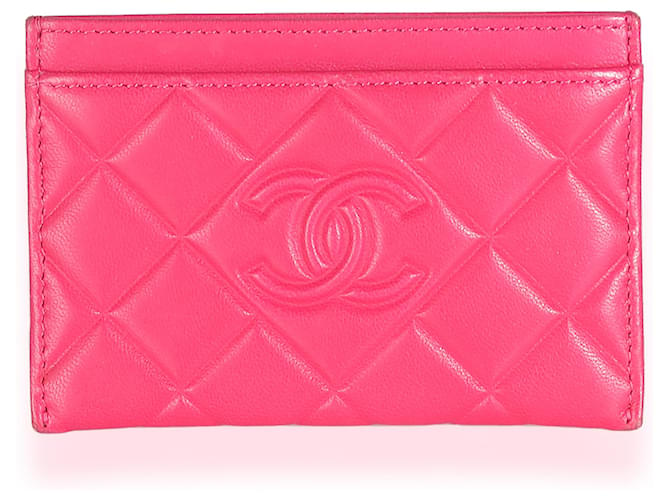 Chanel – Kartenetui aus gestepptem Lammleder mit CC-Diamantstich in Rosa Pink  ref.1395766