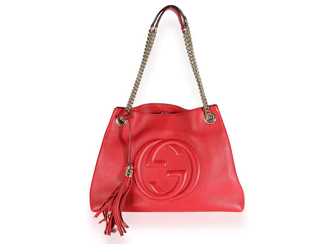 Borsa Gucci Soho Disco Chain Tote in pelle di vitello martellata rossa Rosso  ref.1395789