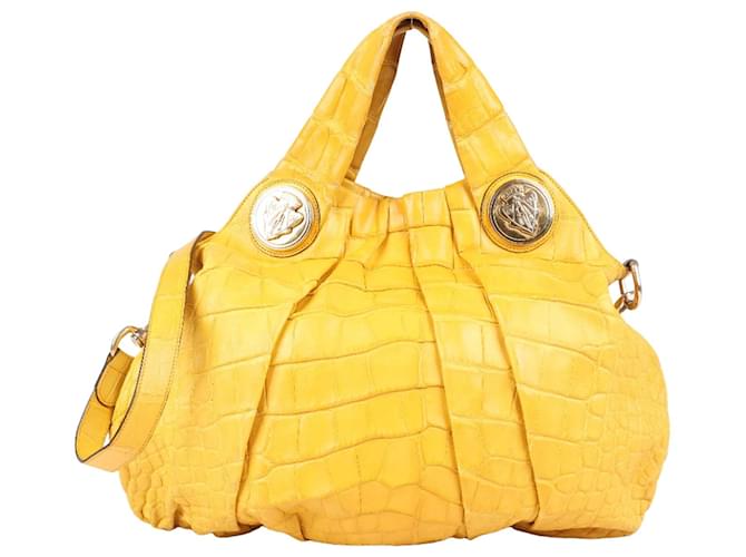 Gucci – Hysteria Top 2-Wege-Handtasche aus gelbem Leder in Krokodiloptik  ref.1395802