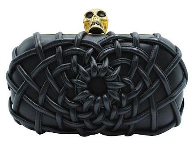 Alexander Mcqueen Black Braided Box Clutch With Skull Leather Metal  ref.1395967