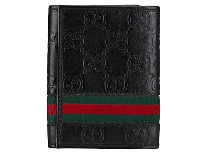 Gucci Guccissima Web Bifold Wallet Porte-cartes en cuir 138043 en bon état  ref.1396014