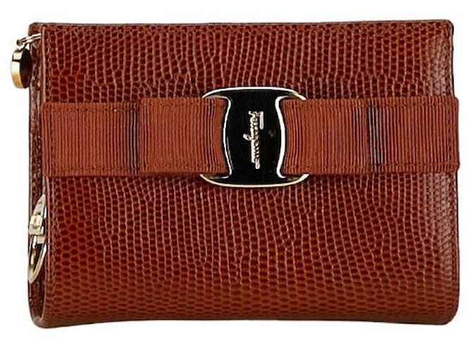 Salvatore Ferragamo Embossed Vara Ribbon Cosmetic Pouch  Leather Vanity Bag in Good condition  ref.1396019