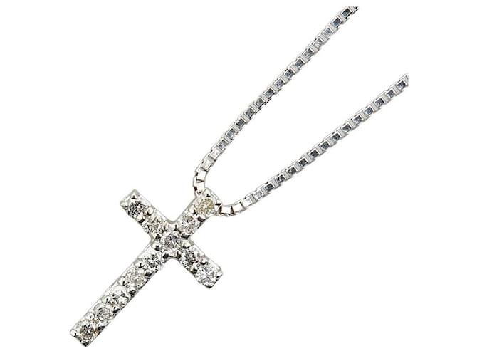 & Other Stories K14WG White Gold Diamond Cross Pendant Necklace in Great Condition Silvery Metal  ref.1396029