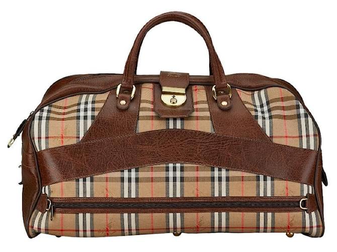 Burberry Haymarket Check Travel Boston Bag  Canvas Travel Bag in Good condition Cloth  ref.1396054