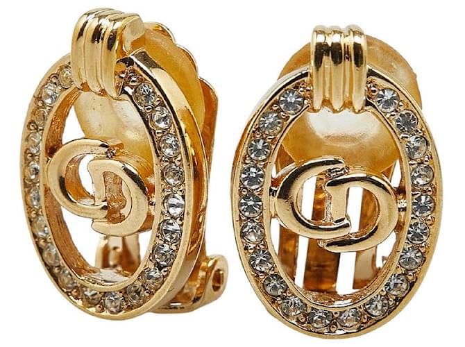 Pendientes con clip de diamantes de imitación con logotipo de CD Dior Pendientes de metal en excelentes condiciones  ref.1396068