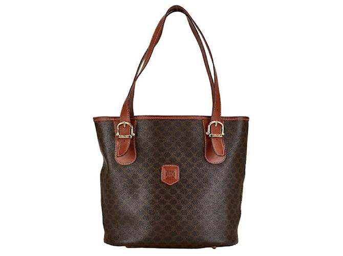 Céline Bolsa de mão em couro PVC Celine Macadam em muito bom estado Marrom Lona  ref.1396081