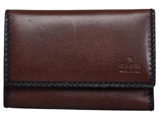 Gucci Leather Trifold Key Case Couro Outro 106678 em bom estado  ref.1396100