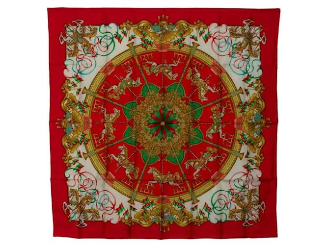 Écharpe en soie Hermès 86cm x 87cm LUNA PARK Multicolore en excellent état Toile Rouge  ref.1396111