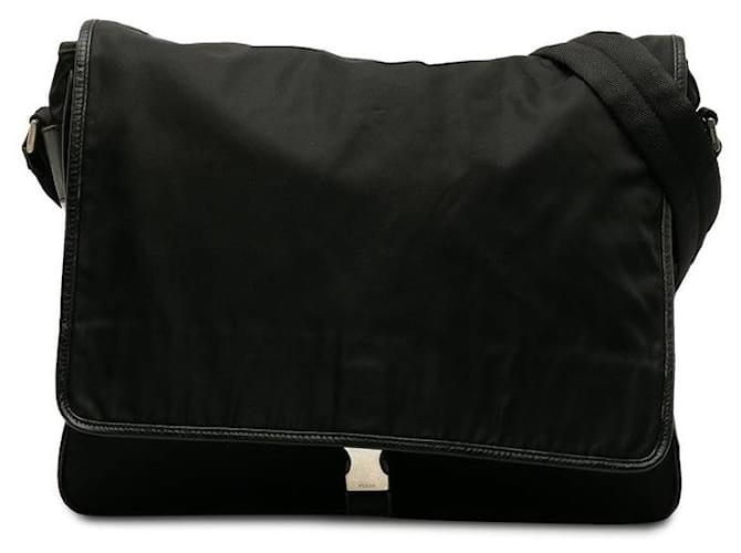 Sac à bandoulière Prada en nylon et cuir Tessuto en très bon état Toile Noir  ref.1396113