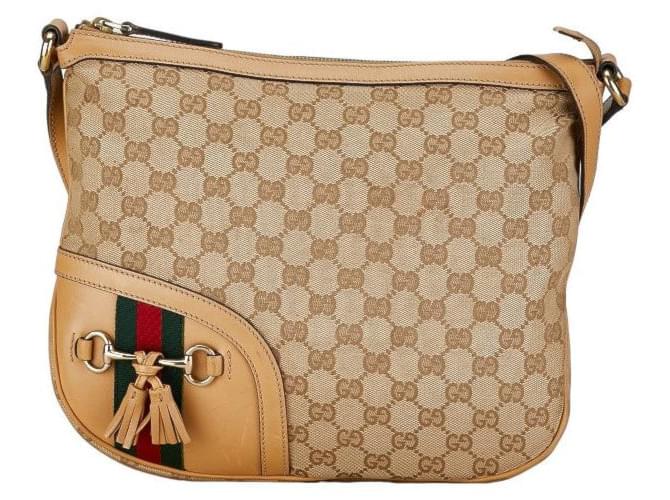 Gucci GG Canvas Horsebit Tassel Crossbody Bag Canvas Crossbody Bag 232967 in Good condition Cloth  ref.1396119
