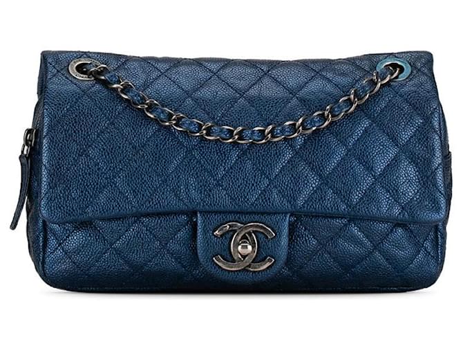 Bolso de hombro de cuero con bolso con solapa y cadena de caviar acolchado Chanel CC en buen estado  ref.1396171