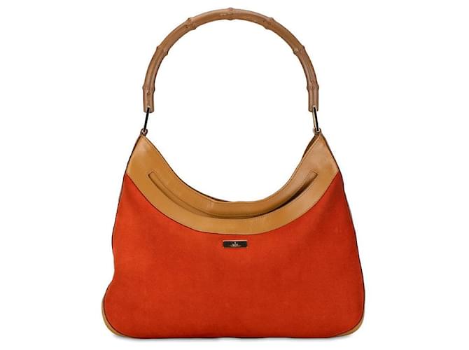 Gucci Suede Bamboo Shoulder Bag Suede Shoulder Bag 001 4062 in Good condition  ref.1396180