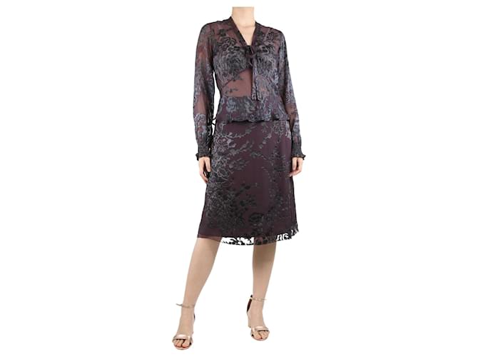 Max Mara Deep purple floral applique top and skirt set - size UK 8 Viscose  ref.1396208