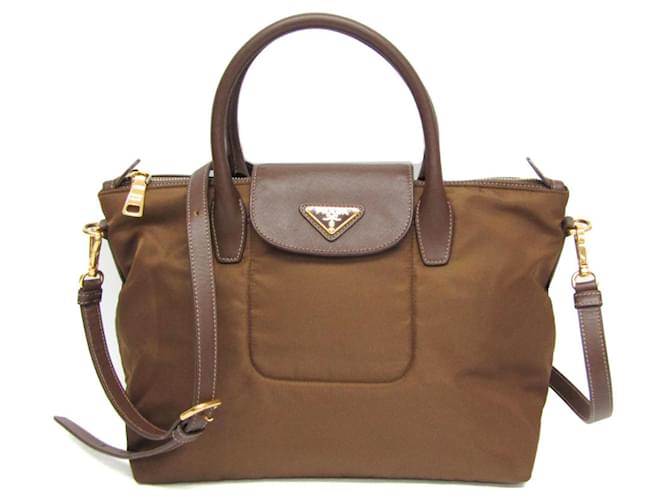 Saffiano Prada Tessuto Marrom Couro  ref.1396464