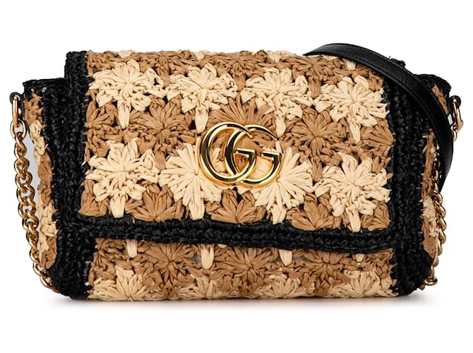 Gucci Bandolera pequeña de rafia GG Marmont marrón Castaño Marrón claro  ref.1396526