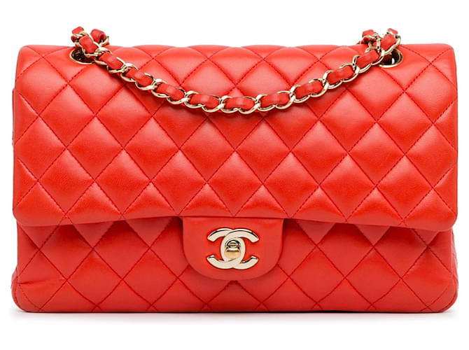 Solapa con forro de piel de cordero clásico mediano rojo Chanel Roja Cuero  ref.1396531