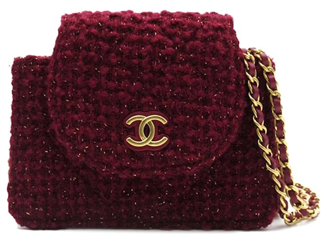 Bandolera Chanel CC Tweed roja Burdeos Paño  ref.1396535