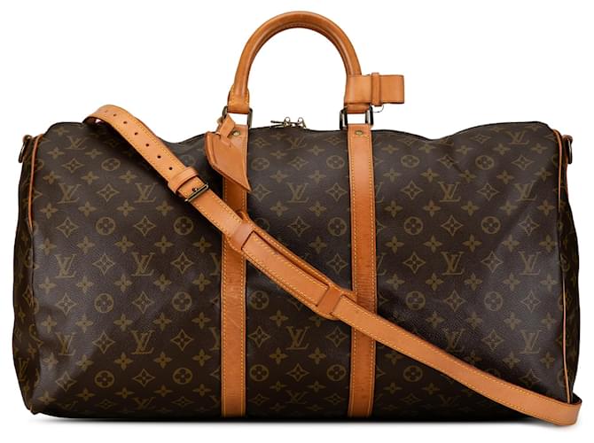 Louis Vuitton Brown Monogram Keepall Bandouliere 55 Leather Cloth  ref.1396548