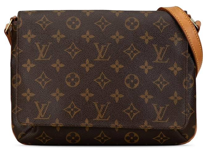 Sangle courte tango Louis Vuitton Monogram Musette marron Cuir Toile  ref.1396559