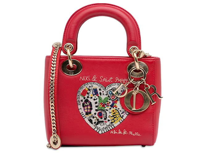 Dior Rouge x Niki de Saint Phalle Mini Lady Dior Cuir Veau façon poulain  ref.1396579