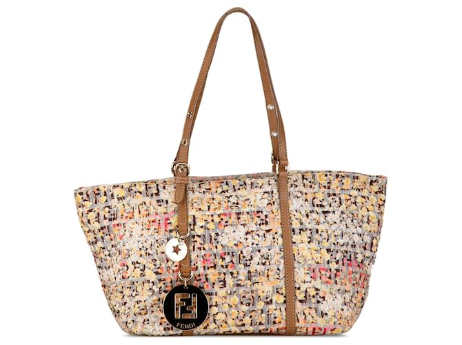 Fendi Gray Zucchino Floral Forever Tote Pony-style calfskin Cloth  ref.1396607