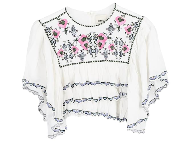 Isabel Marant Copped Embroidered Top in White Cotton  ref.1396623