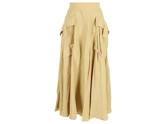 Rejina Pyo Lena Crinkled Midi Skirt in Yellow Linen  ref.1396627