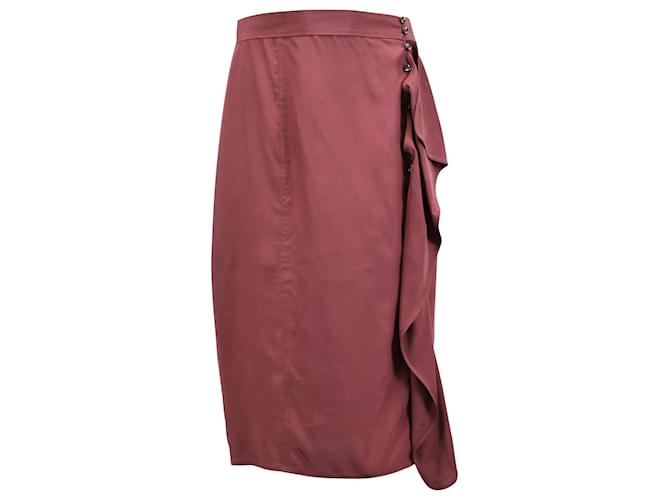 Yves Saint Laurent Jupe midi drapée en soie bordeaux Rouge  ref.1396630