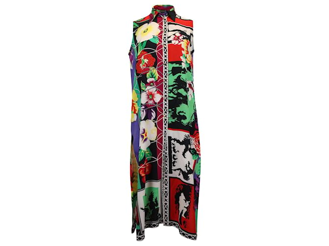 Robe imprimée sans manches Versace Jean's Couture en soie multicolore  ref.1396632