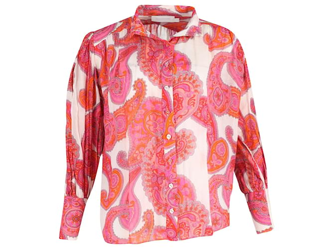  Zimmermann Peggy Bishop-sleeve Paisley-print Blouse in Pink Silk Cotton  ref.1396634