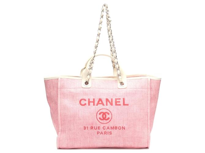 Chanel Deauville Shopping Tote Canvas Einkaufstasche in gutem Zustand Leinwand  ref.1396638