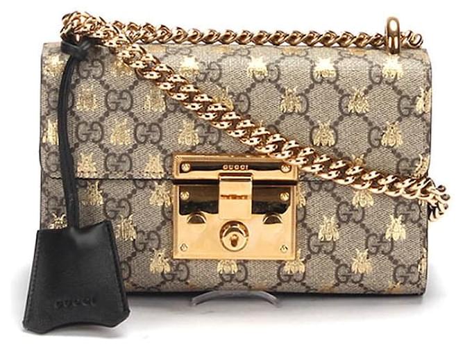 Gucci Kleine GG Supreme Bees Vorhängeschloss Umhängetasche Canvas Umhängetasche 409487 In sehr gutem Zustand Leinwand  ref.1396681