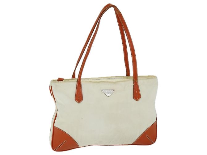 Tote PRADA Einkaufstasche Nylon Beige Orange Auth 75334