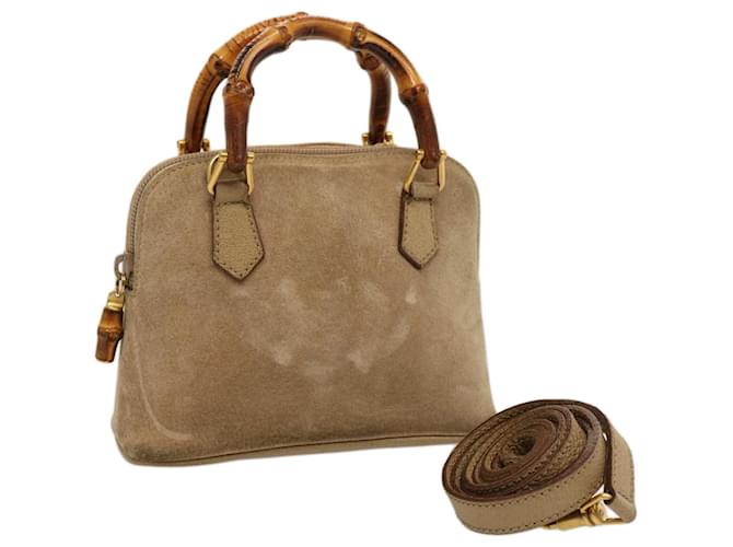 GUCCI Bamboo Hand Bag Suede 2way Beige 007 2032 0231 Auth 75795  ref.1396860