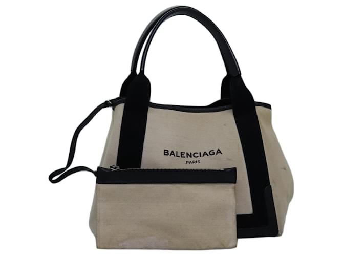BALENCIAGA Navy Cabas S Hand Bag Canvas White Black 339933 Auth yk12669 Cloth  ref.1396863
