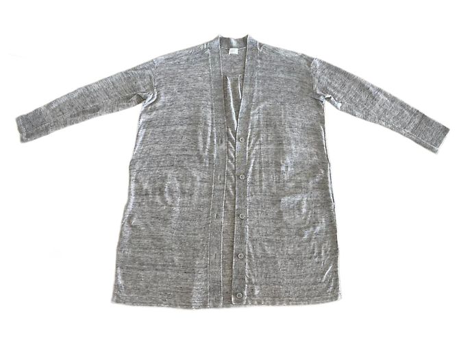 Autre Marque Langer Mantel oder Strickjacke aus grauem Leinen für den Strand in Größe 38-40.