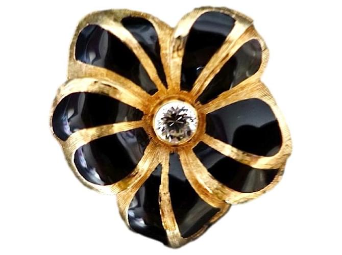Christian Dior Pins & brooches Black Golden Gold-plated  ref.1397341