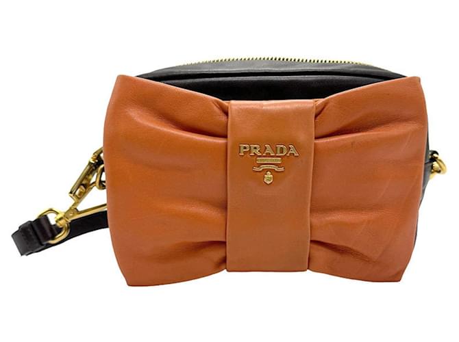 Prada Ribbon Marrom Couro  ref.1397542