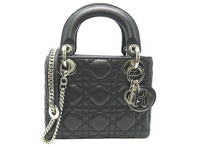 Dior Lady Dior Preto Couro  ref.1397671