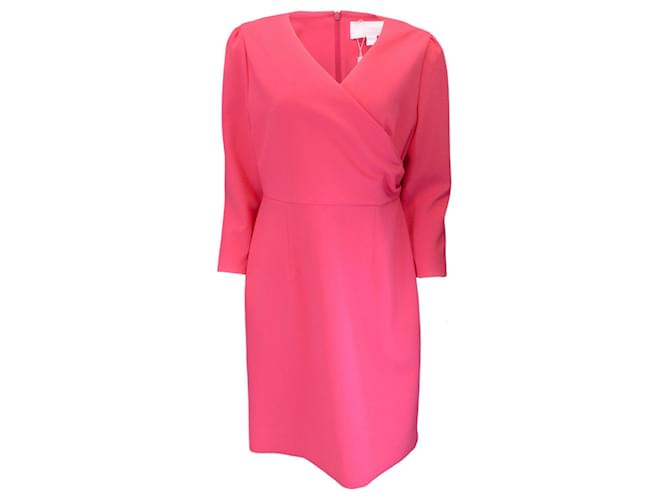 Autre Marque Hugo Boss Bright Pink Daraya Long Sleeved V-Neck Faux Wrap Dress Polyester  ref.1397691