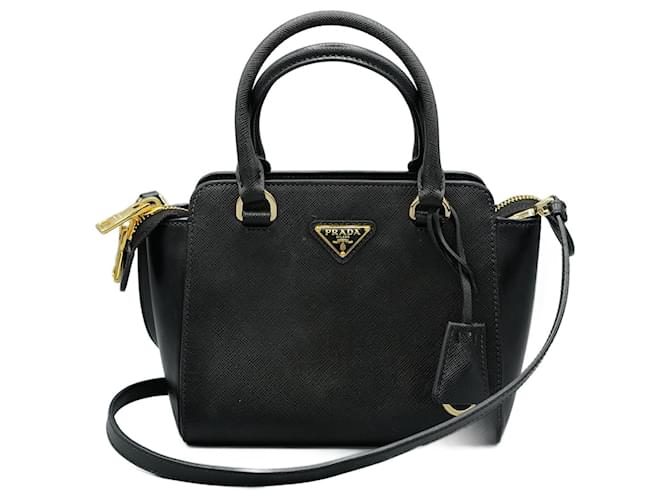 Saffiano Prada Bolso Mini Galleria Negro en Piel Preto Pele  ref.1397721