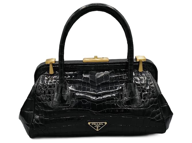 Prada Bolso de Piel Negro Black Fur  ref.1397722