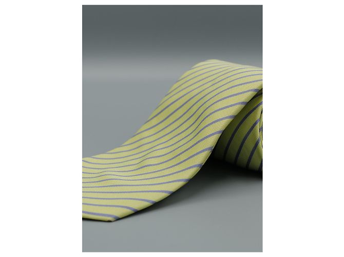 Hermès Corbata Verde a Rayas Grises Seta
