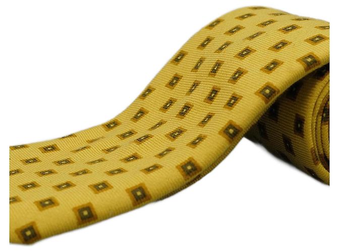 Autre Marque Corbata Amarilla con Cuadros Marrones Giallo