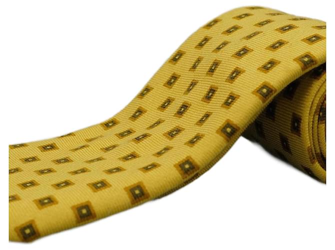 Autre Marque Corbata Amarilla con Cuadros Marrones Yellow Wool  ref.1397737
