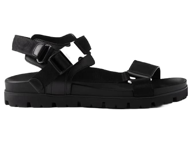 Prada Sporty leather and black Re-Nylon tape sandals new Synthetic  ref.1397989