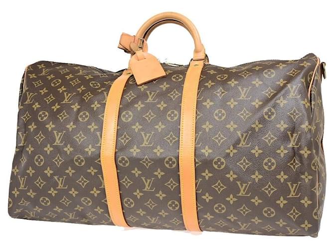 Louis Vuitton Keepall Bandouliere 55 Braun Leinwand  ref.1398036