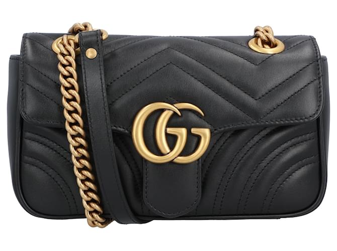 Minibolso Gucci Gg Marmont Matelassé Negro Cuero  ref.1398077