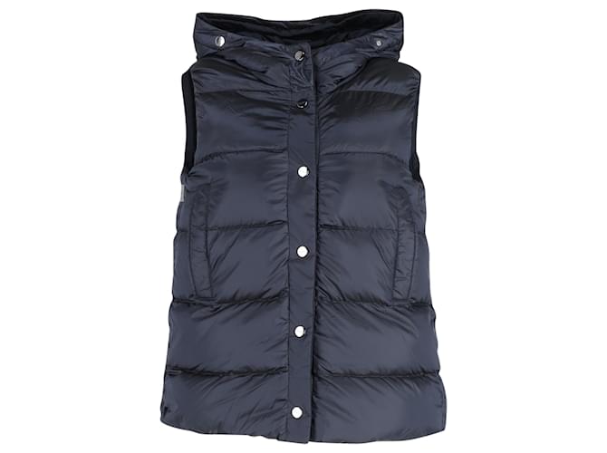 Max Mara Quilted Hooded Vest in Navy Blue Nylon  ref.1398095