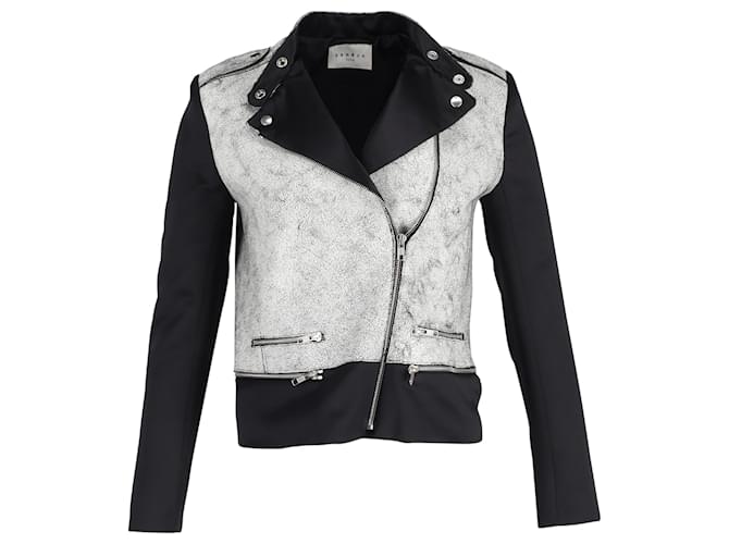 Giubbotto Biker Sandro in Pelle Grigia Grigio  ref.1398108